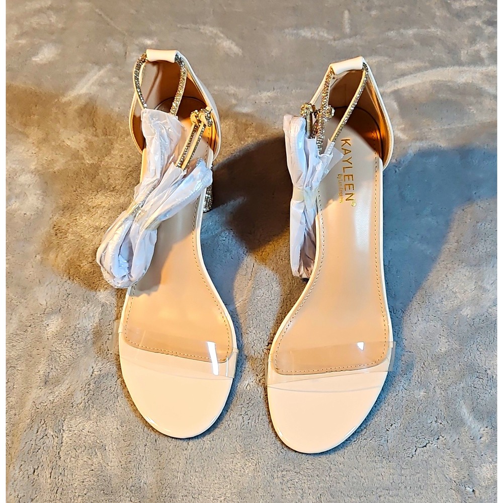 Kayleen Nude Patent Strappy Block Heel Ankle Strap Open Toe Buckle Size 8.5